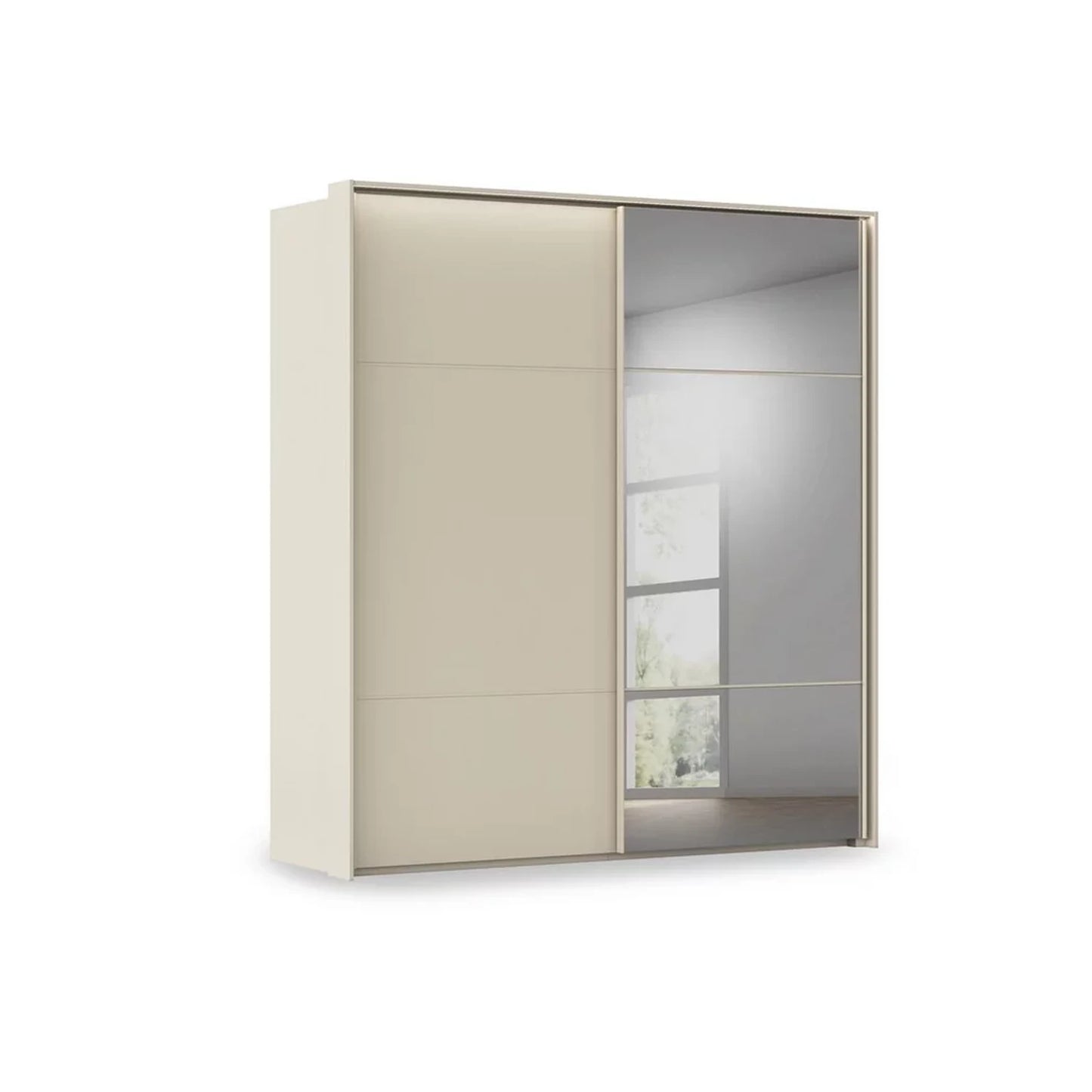 Rauch Heaven 2 Door Slider Wardrobe with 1 Glass Door, 1 Mirror Door and Lights in Champagne