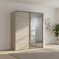 Rauch Heaven 200cm 2 Door Slider Wardrobe with 1 Glass Door, 1 Mirror Door and Lights in Fango styled in a modern bedroom