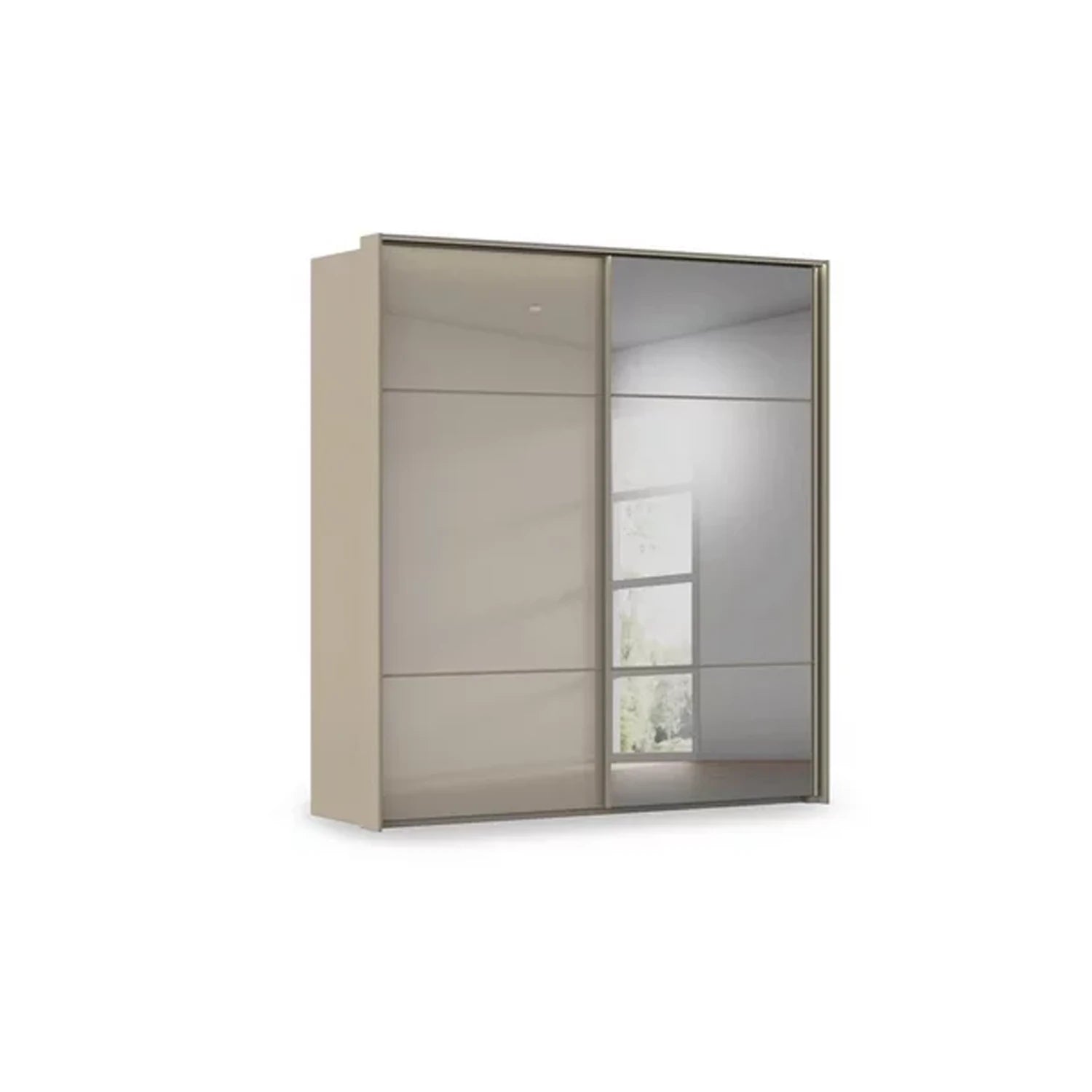 Rauch Heaven 2 Door Slider Wardrobe with 1 Glass Door, 1 Mirror Door and Lights in Fango