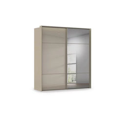 Rauch Heaven 2 Door Slider Wardrobe with 1 Glass Door, 1 Mirror Door and Lights in Fango