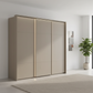 Rauch Heaven 240cm 3 Door Slider Wardrobe with Décor Doors and Lights in Fango styled in a modern bedroom