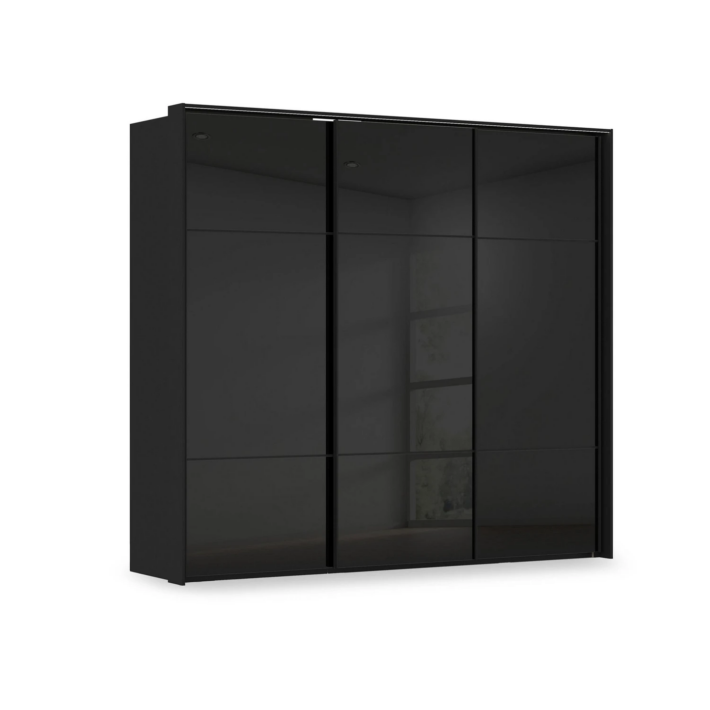 Rauch Haven 3 Door Slider Wardrobe with Glass Doors and Lights in Black