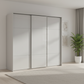 Rauch Heaven 240cm 3 Door Slider Wardrobe with Glass Doors in Silk Grey styled in a modern bedroom