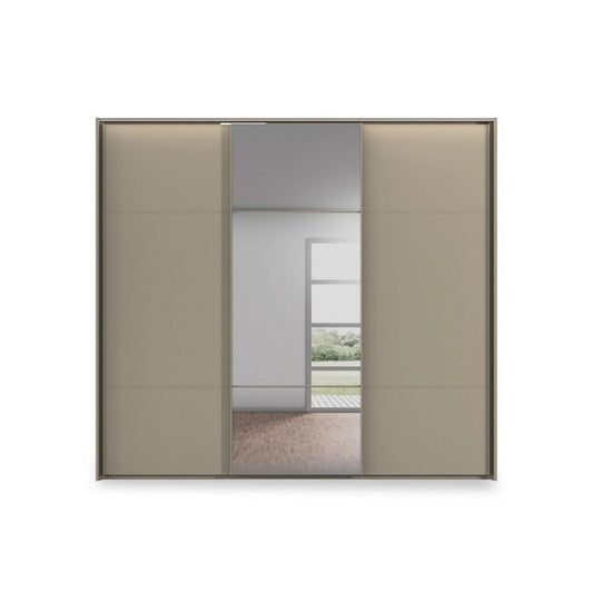 Rauch Haven 3 Door Slider Wardrobe with 2 Décor Doors, 1 Mirror Door and Lights - Front view