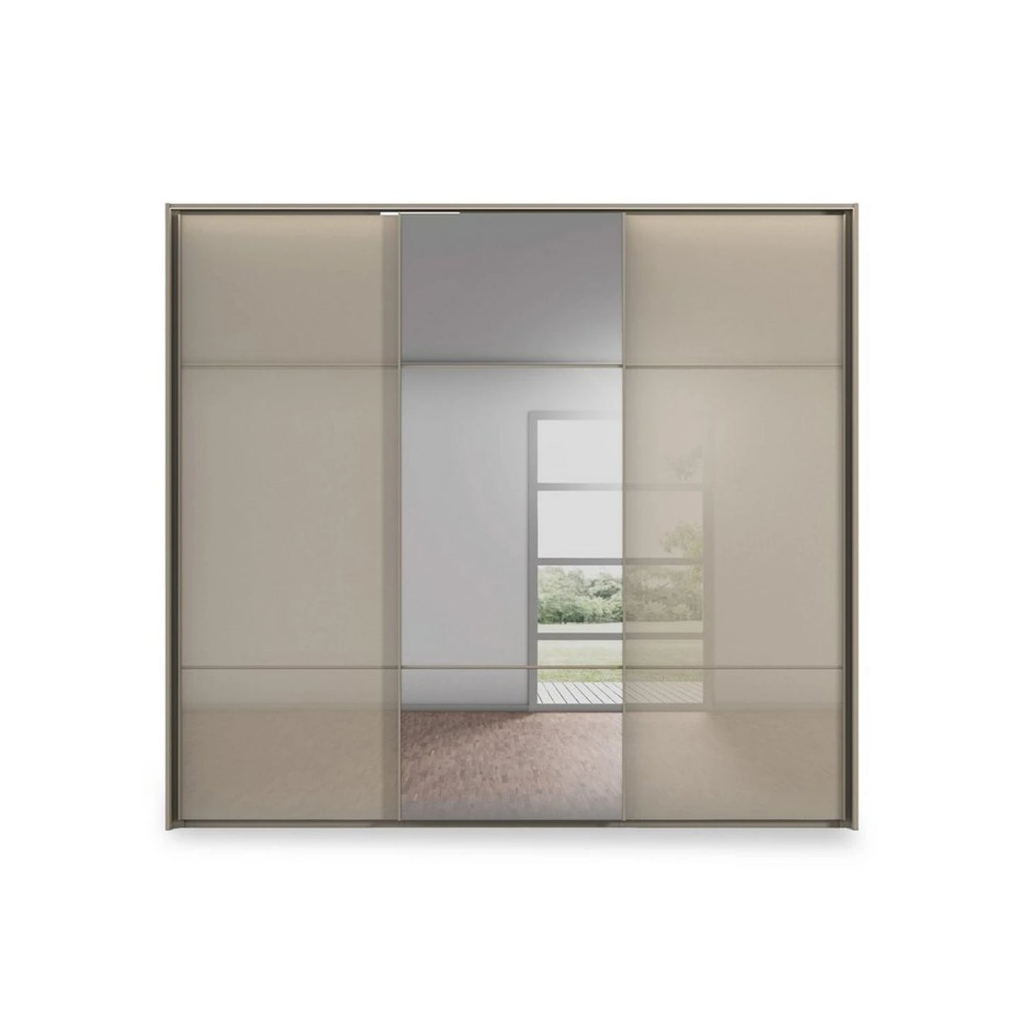Rauch Haven 3 Door Slider Wardrobe with 2 Glass Doors, 1 Mirror Door & Lights - Front view