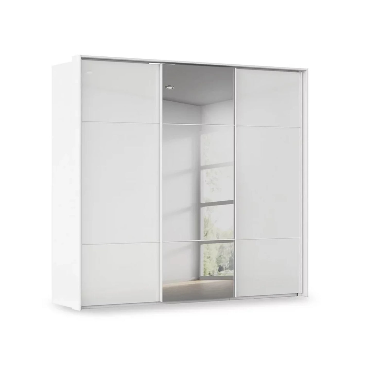 Rauch Heaven 3 Door Slider Wardrobe with 2 Glass Doors and 1 Mirror Door in White