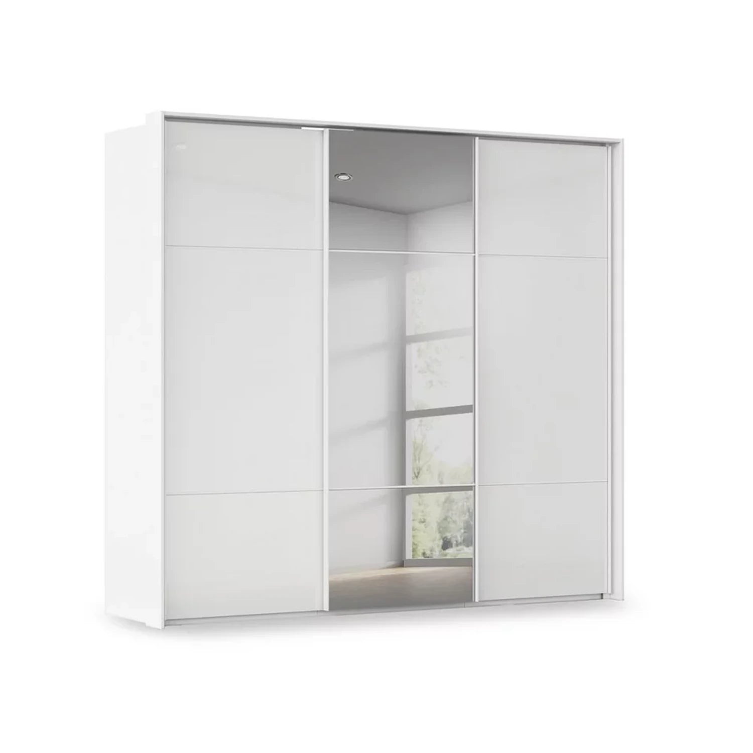 Rauch Heaven 3 Door Slider Wardrobe with 2 Glass Doors and 1 Mirror Door in White