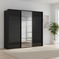 Rauch Heaven 240cm 3 Door Slider Wardrobe with 2 Glass Doors and 1 Mirror Door in Black styled in a modern bedroom
