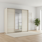 Rauch Heaven 240cm 3 Door Slider Wardrobe with 2 Glass Doors and 1 Mirror Door in Champagne styled in a modern bedroom