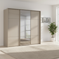 Rauch Heaven 240cm 3 Door Slider Wardrobe with 2 Glass Doors and 1 Mirror Door in Fango styled in a modern bedroom