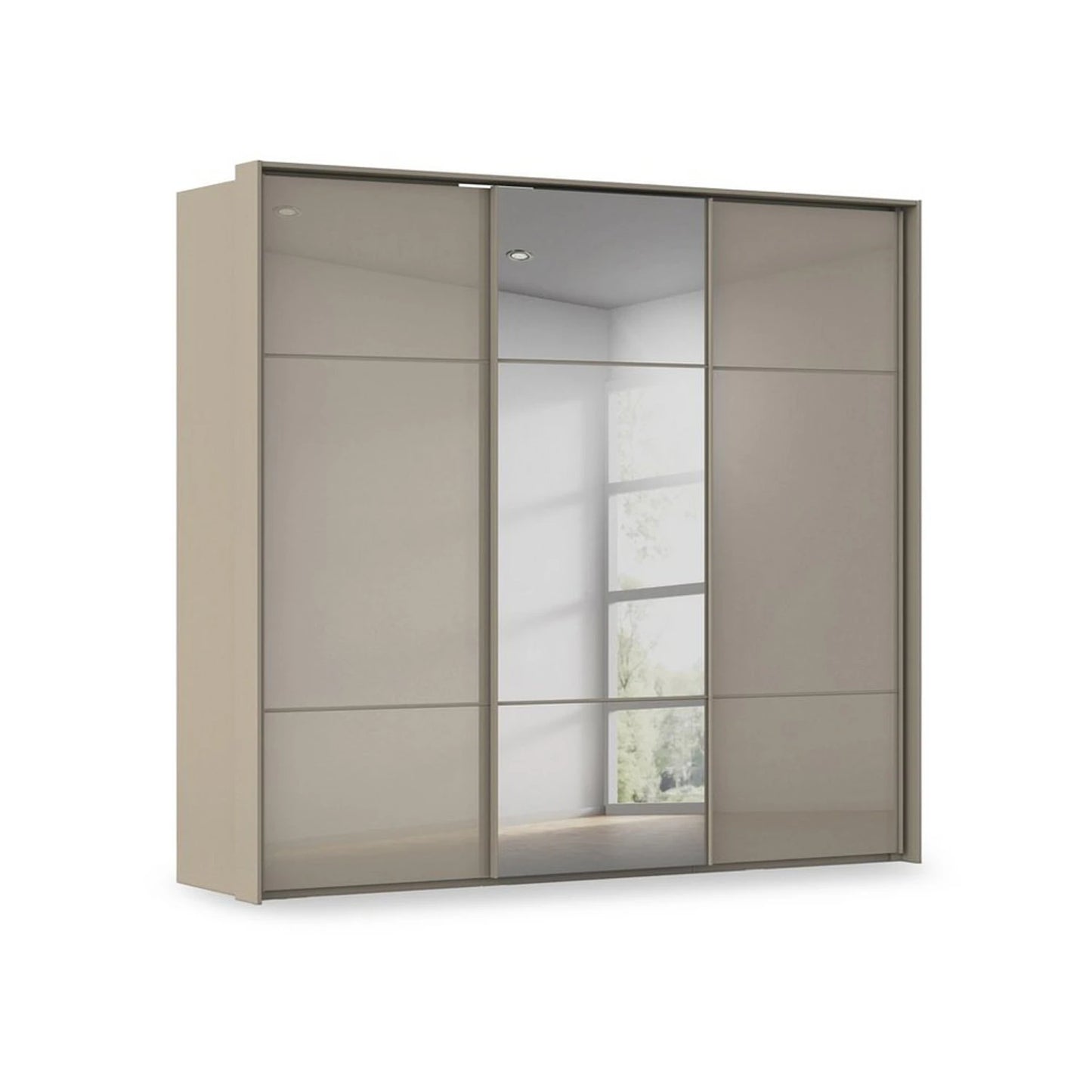 Rauch Heaven 3 Door Slider Wardrobe with 2 Glass Doors and 1 Mirror Door in Fango