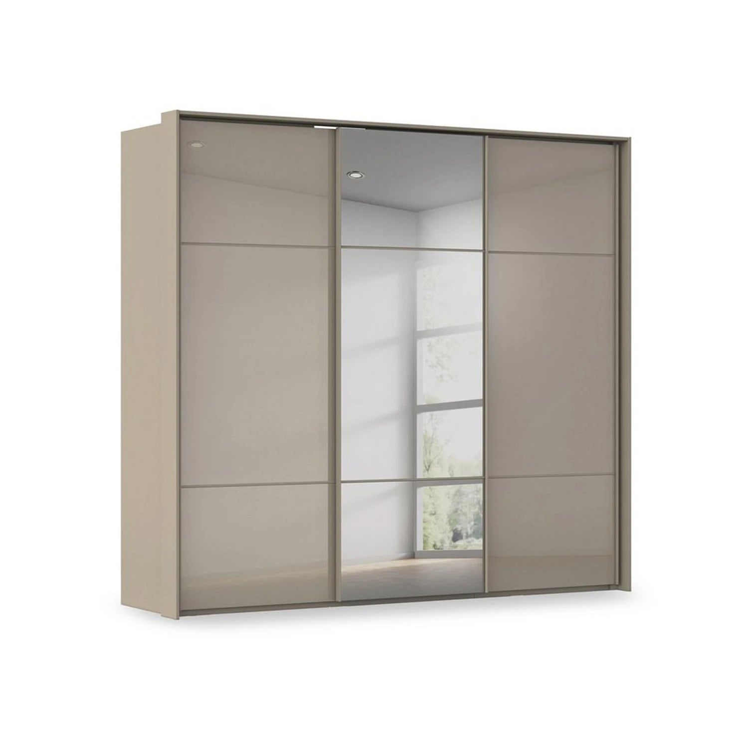 Rauch Heaven 3 Door Slider Wardrobe with 2 Glass Doors and 1 Mirror Door in Fango