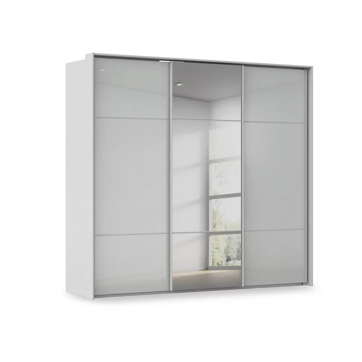 Rauch Heaven 3 Door Slider Wardrobe with 2 Glass Doors and 1 Mirror Door in Silk Grey