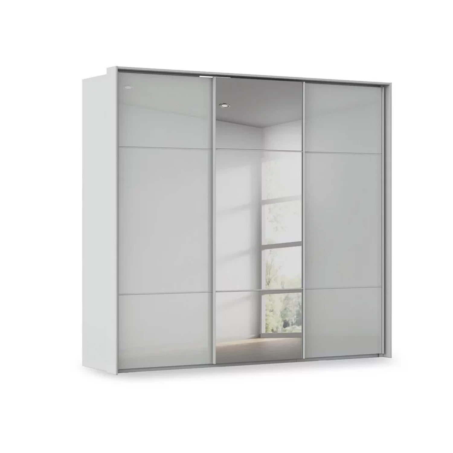 Rauch Heaven 3 Door Slider Wardrobe with 2 Glass Doors and 1 Mirror Door in Silk Grey