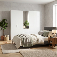 Rauch Haven 5 Door Combi Décor Wardrobe with 4 Décor Doors and 1 Mirror Door - Styled in a Bedroom