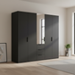Rauch Heaven 250cm 5 Door Combi Décor Wardrobe with 4 Décor Doors and 1 Mirror Door in Black styled in a modern bedroom