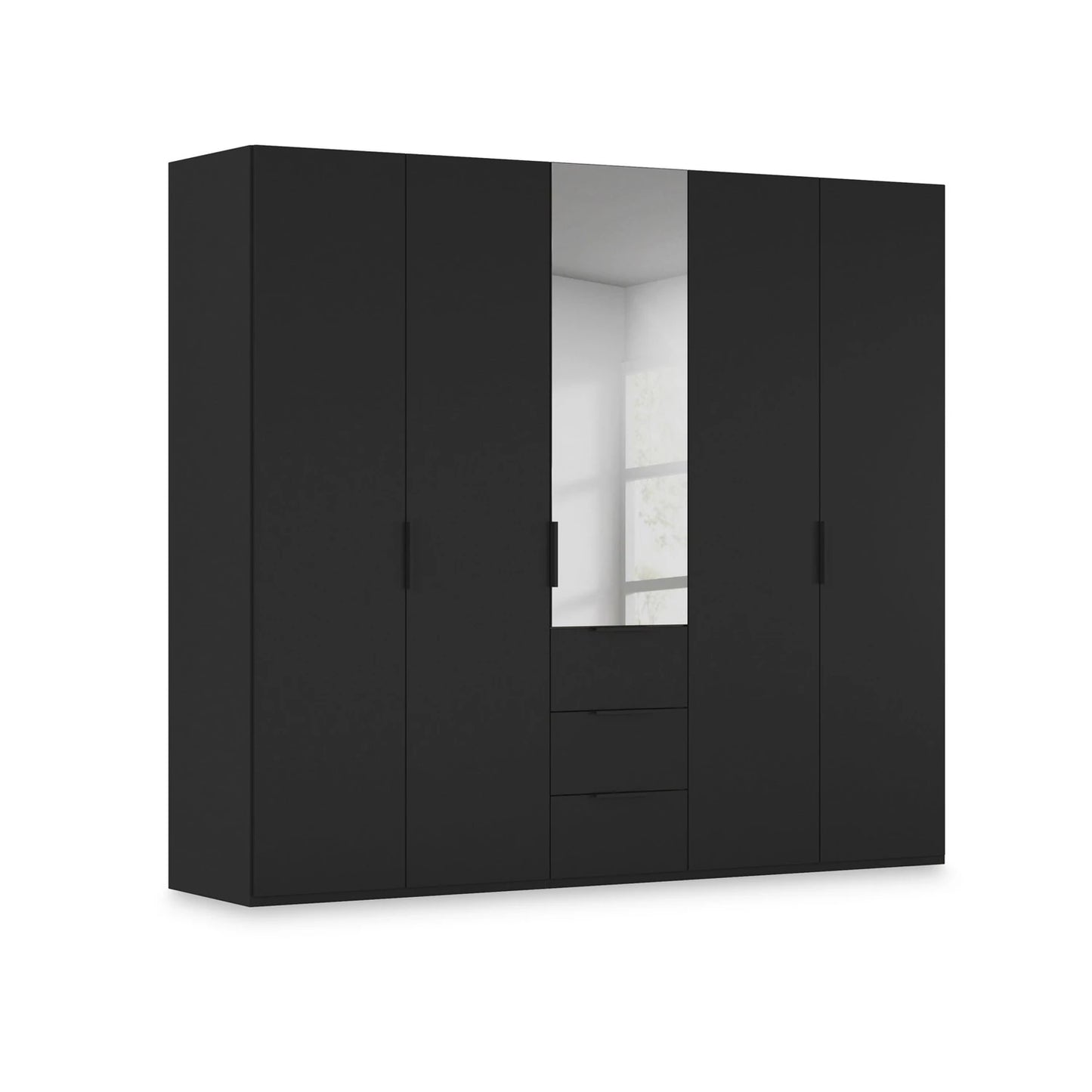 Rauch Haven 5 Door Combi Décor Wardrobe with 4 Décor Doors and 1 Mirror Door in Black