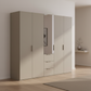 Rauch Heaven 250cm 5 Door Combi Décor Wardrobe with 4 Décor Doors and 1 Mirror Door in Fango styled in a modern bedroom