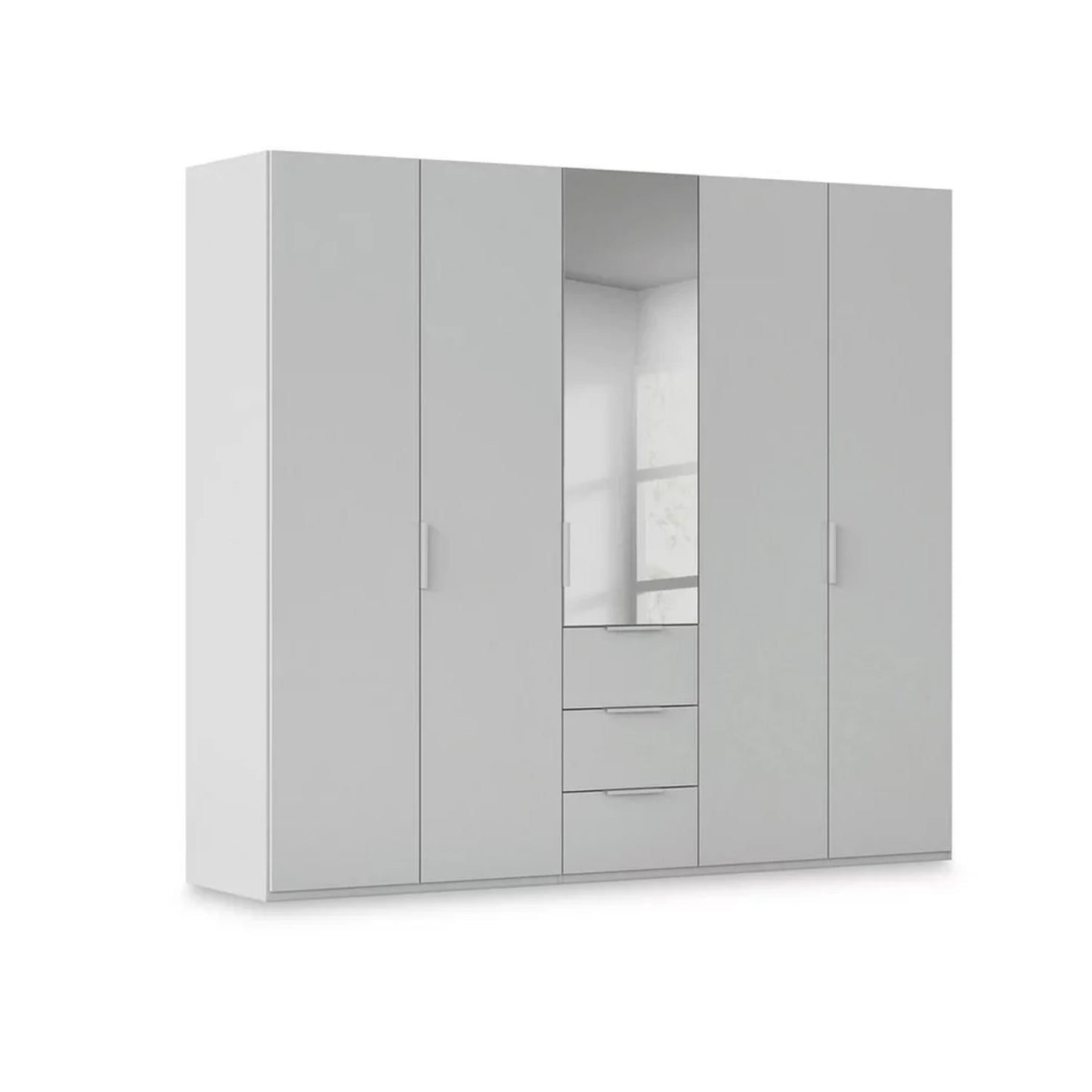 Rauch Haven 5 Door Combi Décor Wardrobe with 4 Décor Doors and 1 Mirror Door in Silk Grey