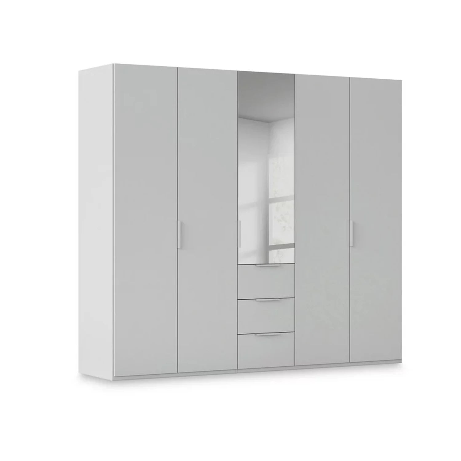 Rauch Haven 5 Door Combi Décor Wardrobe with 4 Décor Doors and 1 Mirror Door in Silk Grey