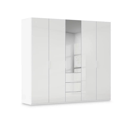 Rauch Haven 5 Door Combi Wardrobe with 4 Glass Doors and 1 Mirror Door in White