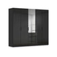 Rauch Haven 5 Door Combi Wardrobe with 4 Glass Doors and 1 Mirror Door in Black