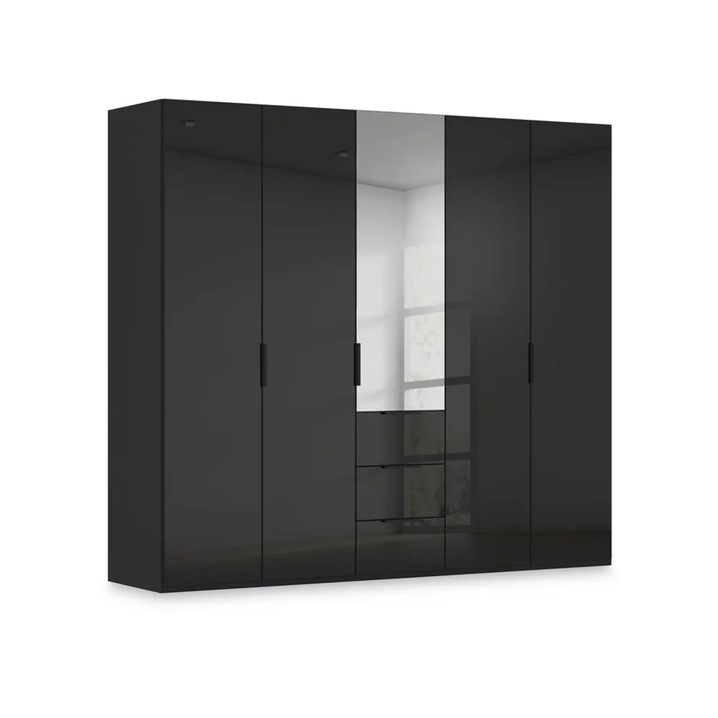 Rauch Haven 5 Door Combi Wardrobe with 4 Glass Doors and 1 Mirror Door in Black