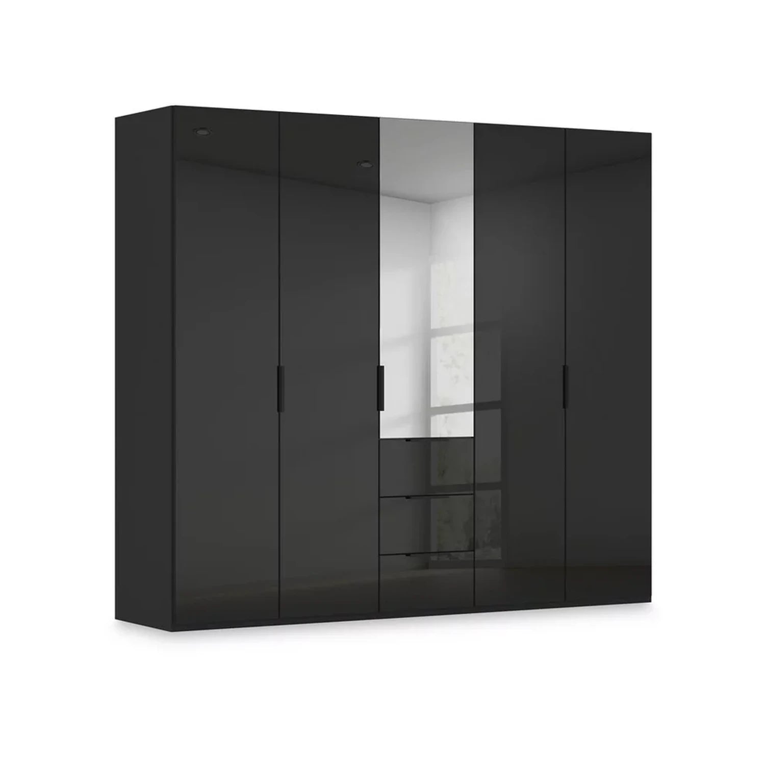 Rauch Haven 5 Door Combi Wardrobe with 4 Glass Doors and 1 Mirror Door in Black