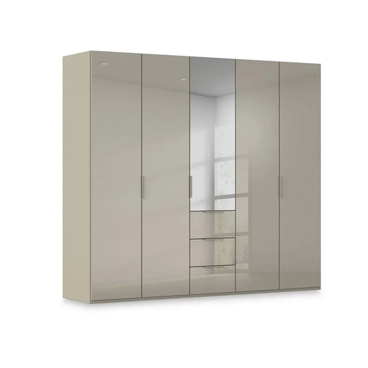 Rauch Haven 5 Door Combi Wardrobe with 4 Glass Doors and 1 Mirror Door in Fango