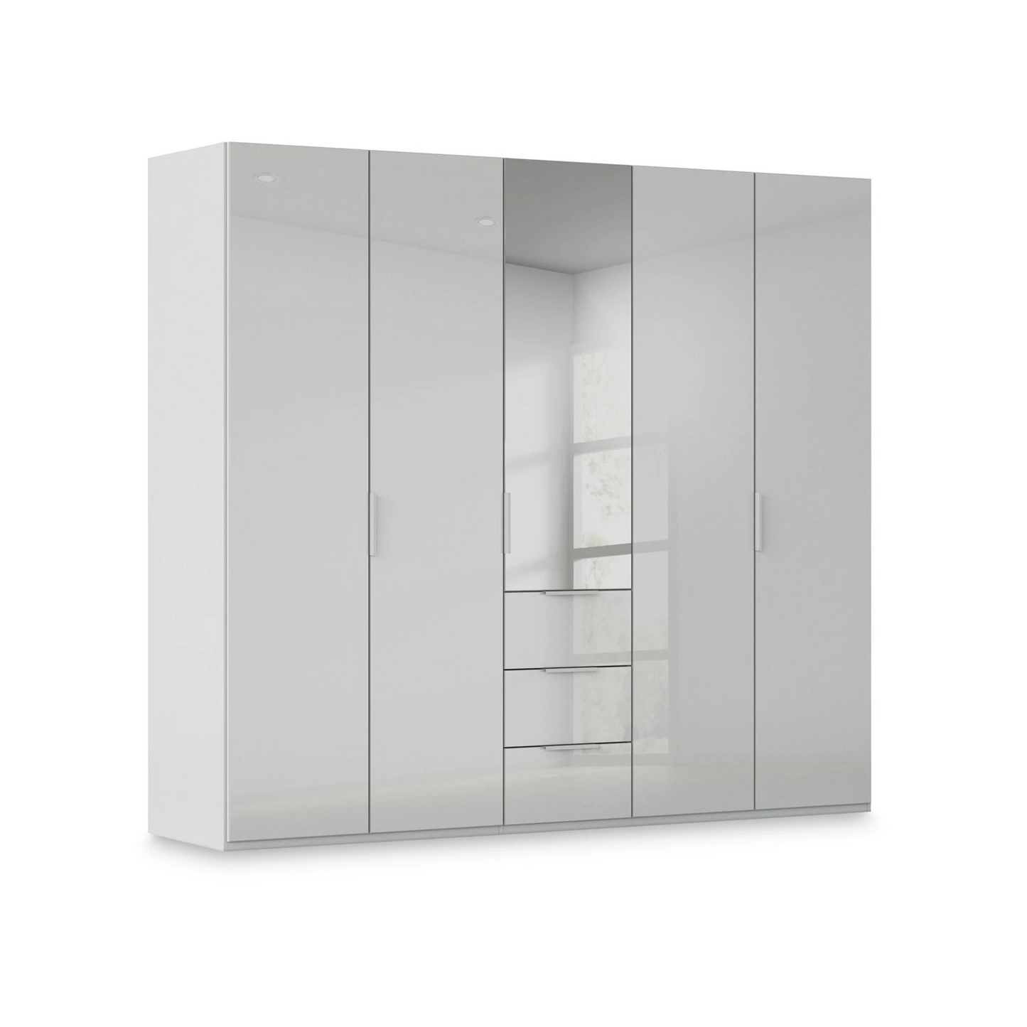 Rauch Haven 5 Door Combi Wardrobe with 4 Glass Doors and 1 Mirror Door in Silk Grey