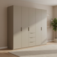 Rauch Heaven 250cm 5 Door Combi Wardrobe with Décor Doors in Fango styled in a modern bedroom