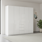 Rauch Heaven 250cm 5 Door Combi Wardrobe with Glass Doors in Alpine White styled in a modern bedroom