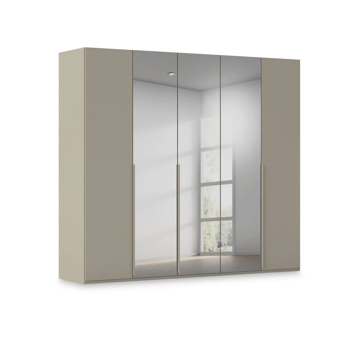 Rauch Haven 5 Door Hinged Wardrobe with 2 Glass Doors and 3 Mirror Doors in Fango