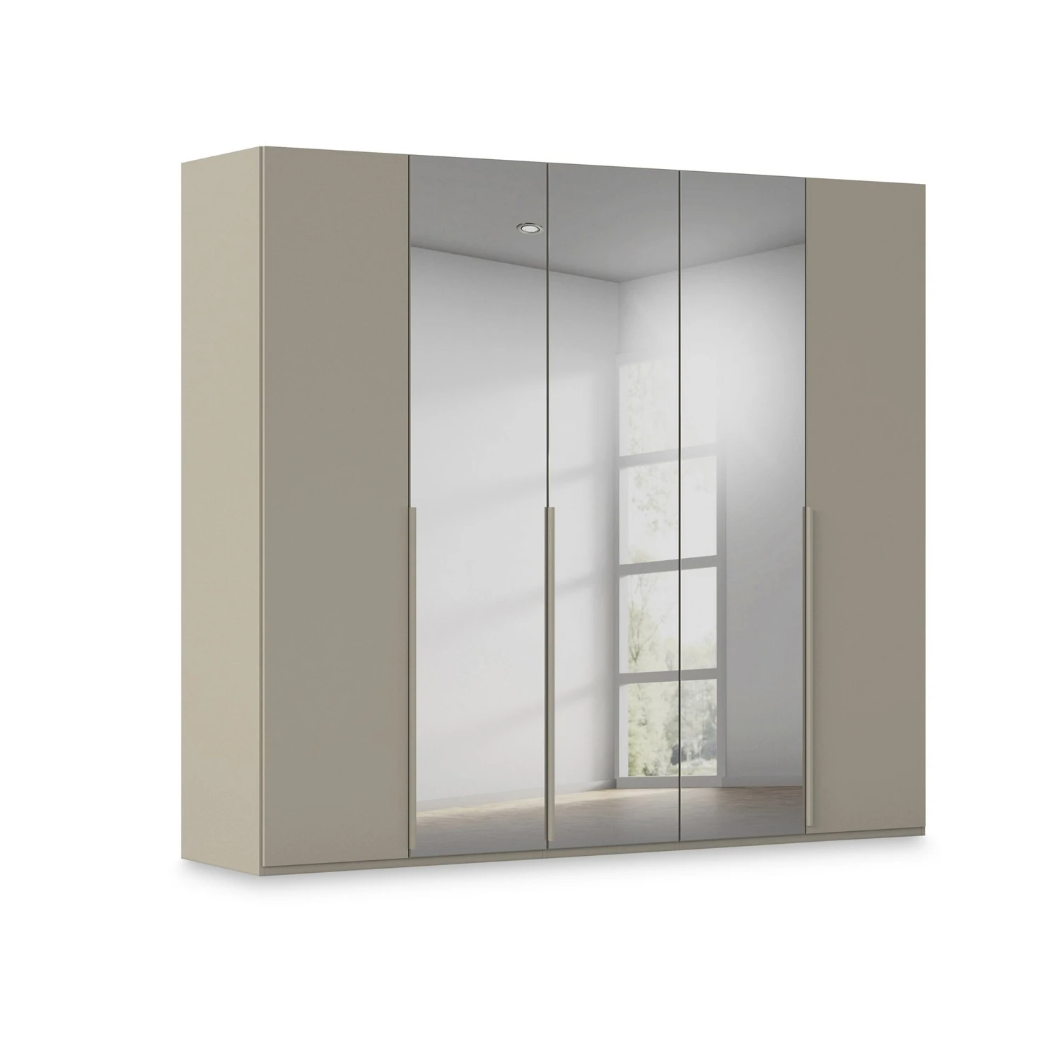 Rauch Haven 5 Door Hinged Wardrobe with 2 Glass Doors and 3 Mirror Doors in Fango