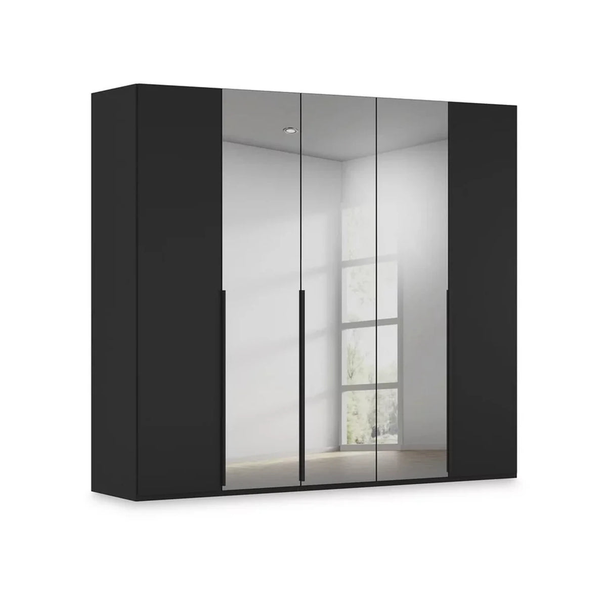 Rauch Haven 5 Door Hinged Wardrobe with 2 Glass Doors and 3 Mirror Doors in Black
