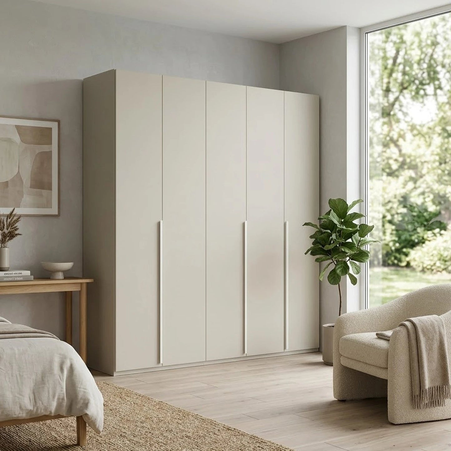 Rauch Haven 5 Door Hinged Wardrobe with Décor Doors - Styled in a Bedroom