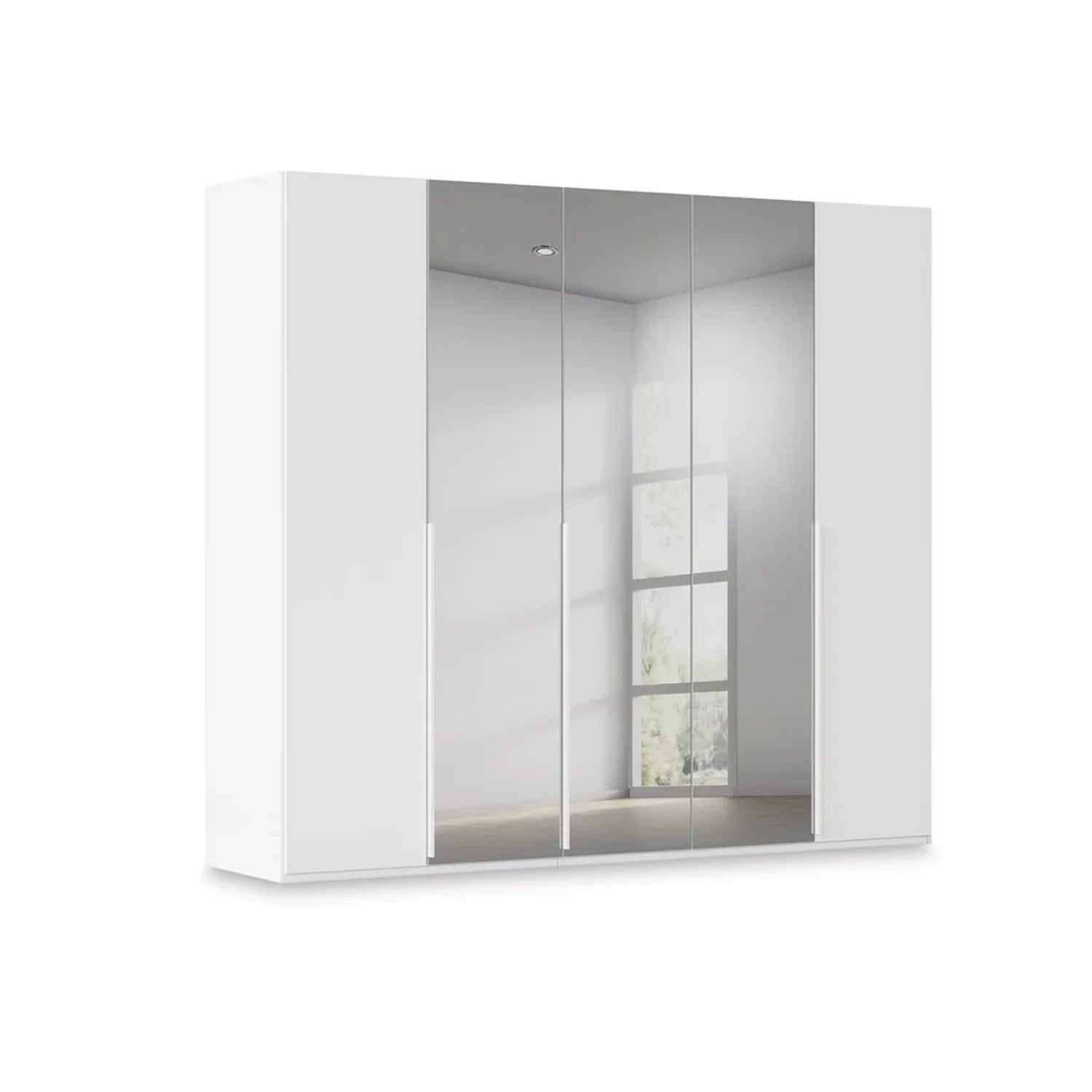 Rauch Haven 5 Door Hinged Wardrobe with 2 Glass Doors and 3 Mirror Doors in White