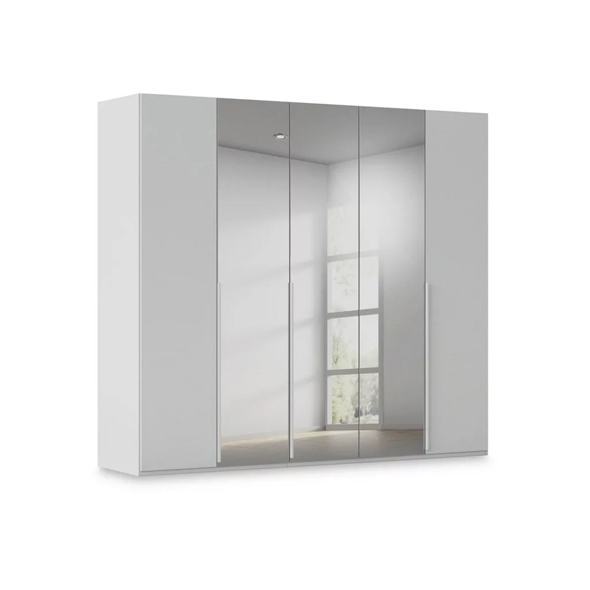 Rauch Haven 5 Door Hinged Wardrobe with 2 Glass Doors and 3 Mirror Doors in Silk Grey