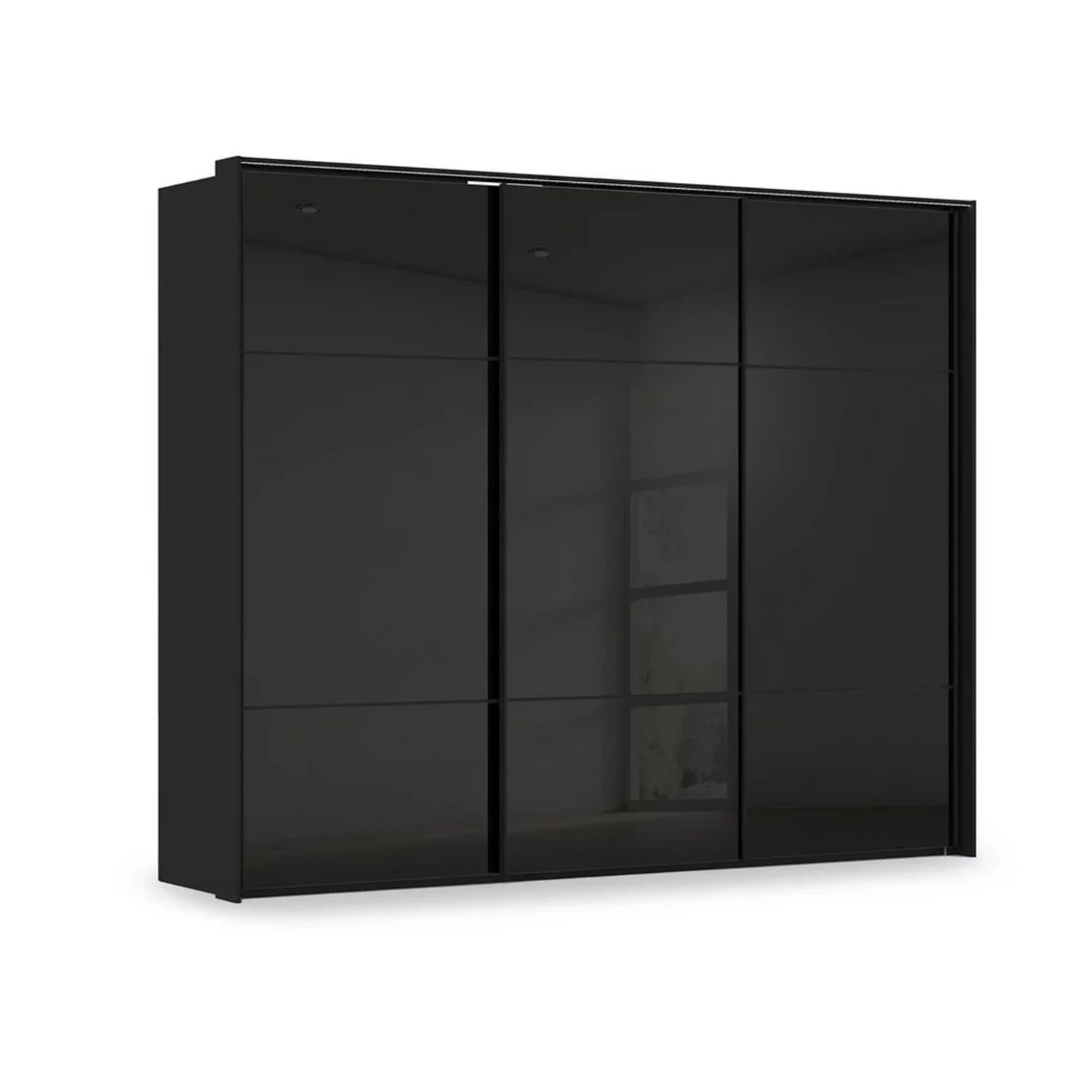 Rauch Haven 3 Door Slider Wardrobe with Glass Doors & Lights in Black