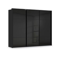 Rauch Haven 3 Door Slider Wardrobe with Glass Doors & Lights in Black