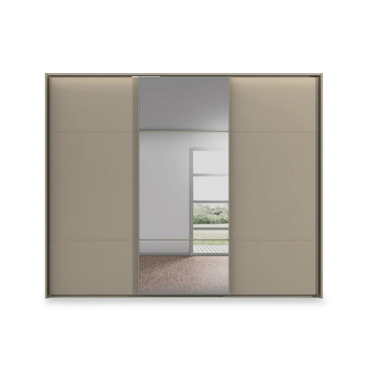 Rauch Haven 3 Door Slider Wardrobe with 2 Décor Doors, 1 Mirror Door and Lights - Front view