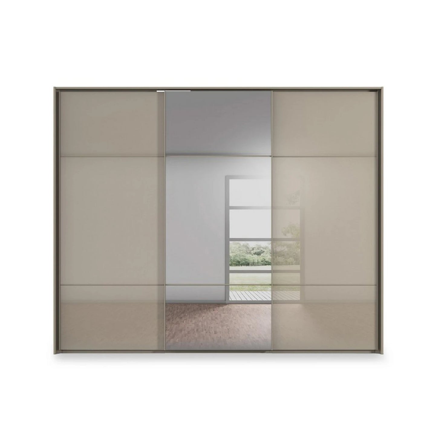 Rauch Haven 3 Door Slider Wardrobe with 2 Glass Doors and 1 Mirror Door - Front view