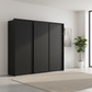 Rauch Heaven 270cm 3 Door Slider Wardrobe with Décor Doors and Lights in Black styled in a modern bedroom