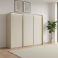Rauch Heaven 270cm 3 Door Slider Wardrobe with Décor Doors and Lights in Champagne styled in a modern bedroom