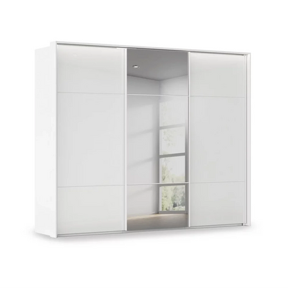 Rauch Heaven 3 Door Slider Wardrobe with 2 Glass Doors, 1 Mirror Door and Lights in White