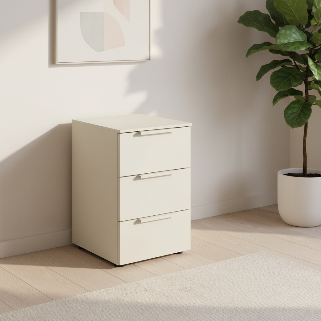 Rauch Heaven 3 Drawer Décor Bedside Cabinet in Champagne styled in a modern room