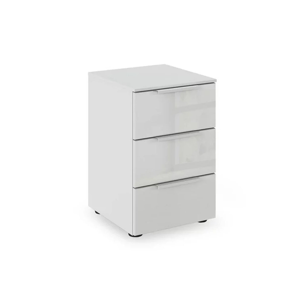 Rauch Haven 3 Drawer Bedside Cabinet with Glass Top and Front in Silk Grey