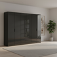 Rauch Heaven 300cm 6 Door Combi Wardrobe with Glass Doors in Black styled in a modern bedroom