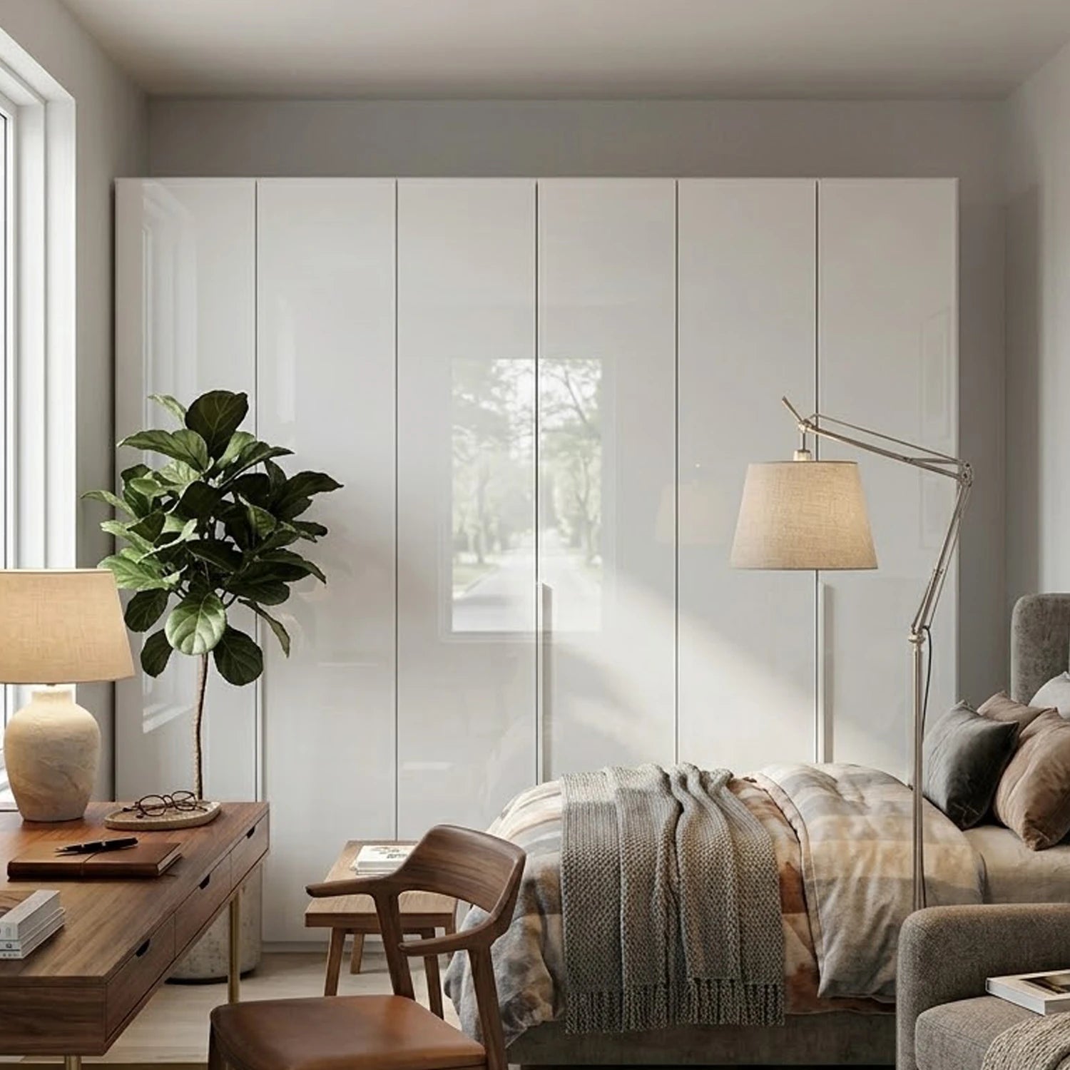 Rauch Haven 6 Door Hinged Wardrobe with Glass Doors - Styled in a Bedroom