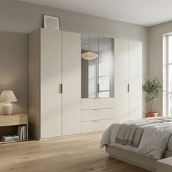 Rauch Haven 6 Door Combi Décor Wardrobe with 4 Décor Doors and 2 Mirror Doors - Styled in a Bedroom